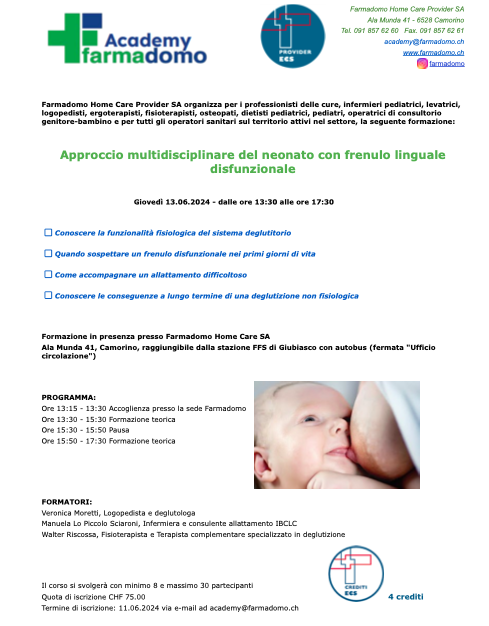 Approccio multidisciplinare del neonato con frenulo linguale disfunzionale – 13.06.24 – CAMORINO